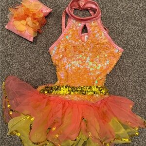 Sparkling Pink, Orange and Yellow Dance Costume, Small Child